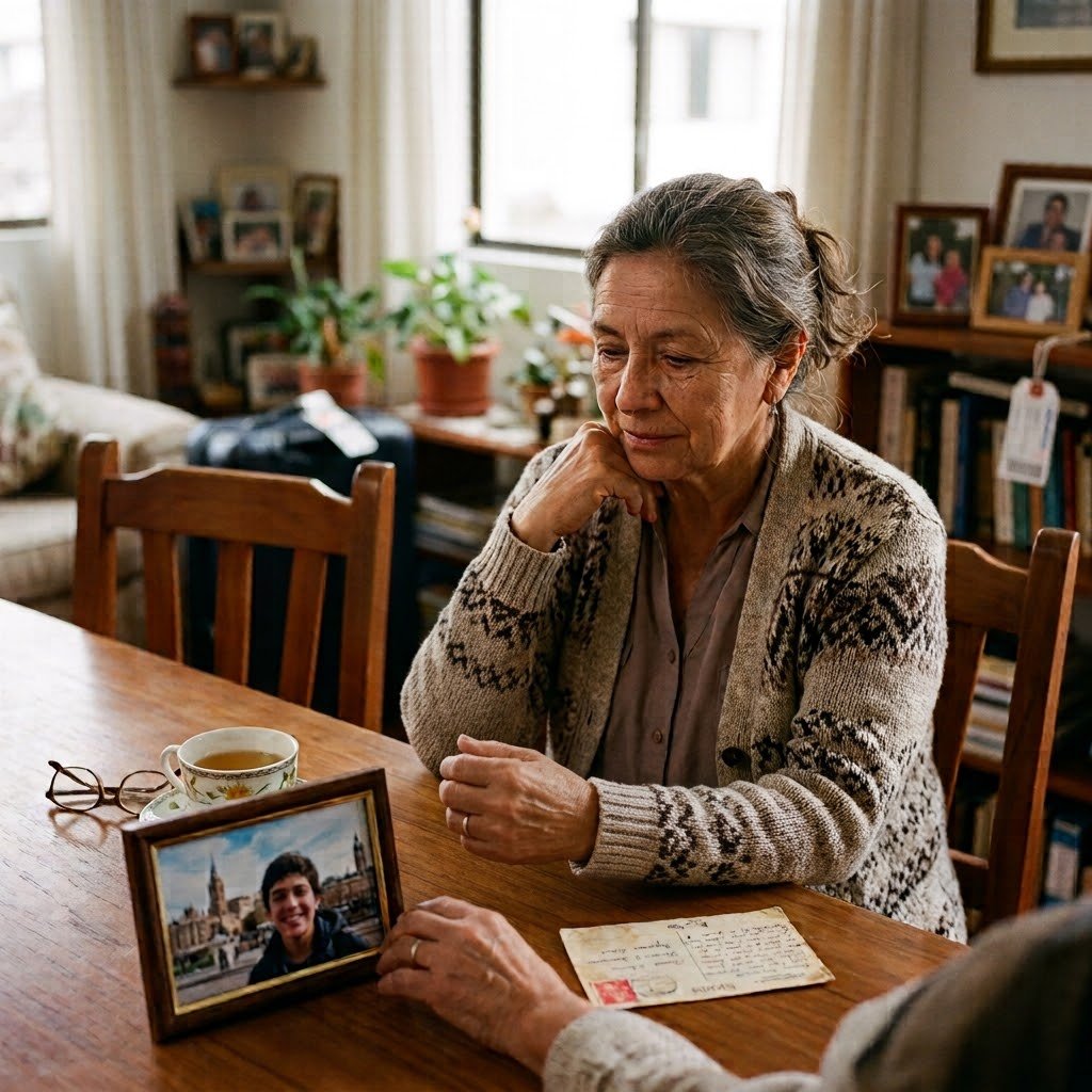 Madre y abuela mirando una videollamada con un familiar que vive en el extranjero